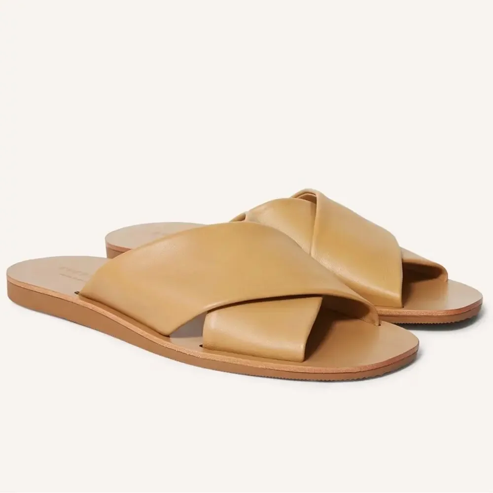 Everlane Day Crossover Sandals Leather Tan Flat Slide Size 7.5 New w/o Box - Picture 7 of 7